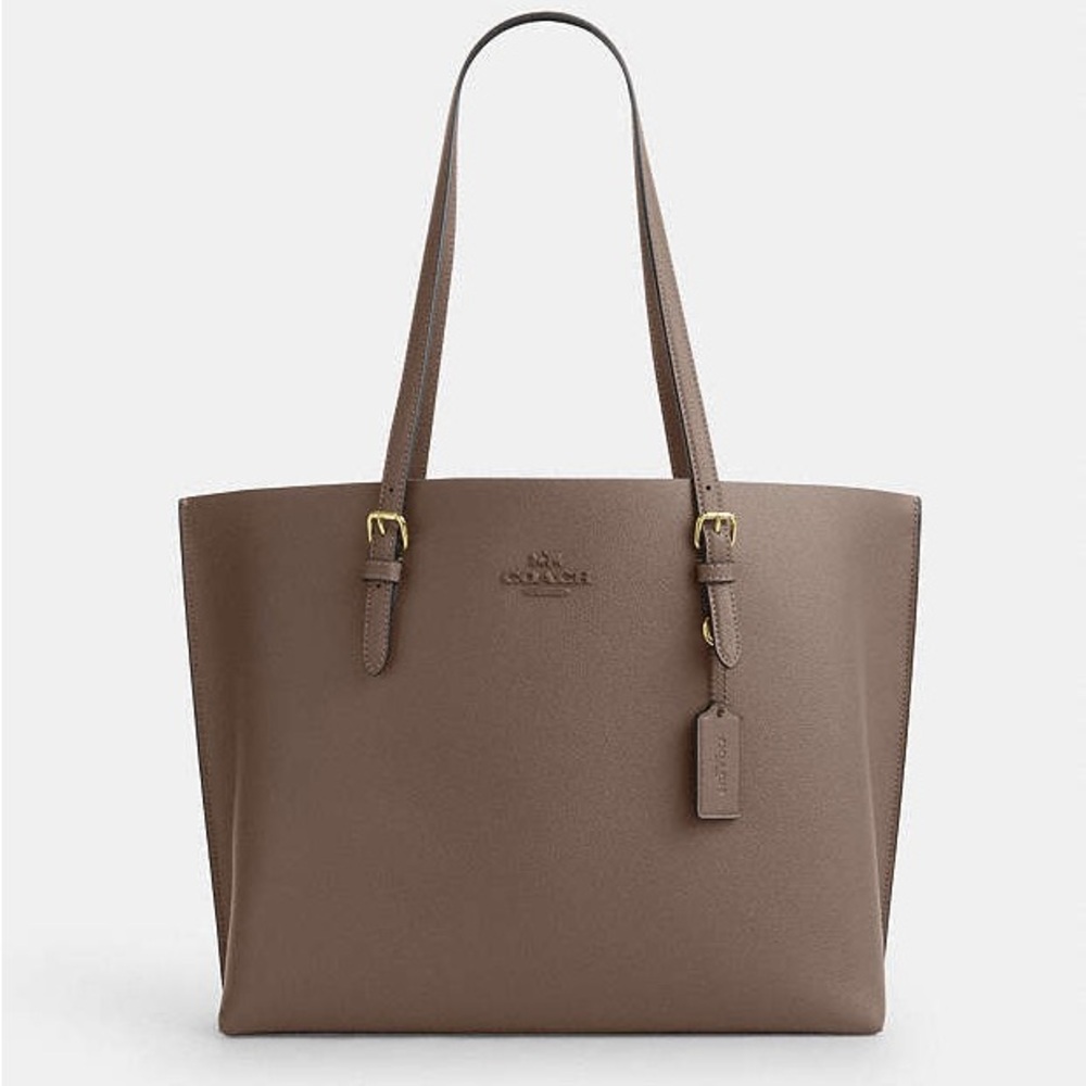 Coach Brown Leather Tote with Gold Accents color / taupe oxblood - Picture 3 of 16